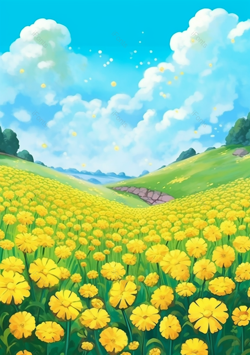 春天大自然风和日丽春分花丛黄花草地漫山遍野田园风景,插画/手绘图,插画/手绘图库,插画/手绘图下载,插画/手绘